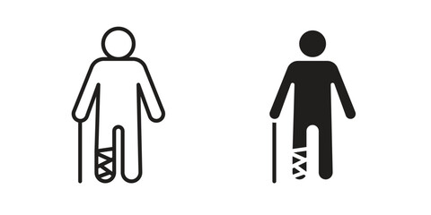 Man with broken leg icon vector editable. black vectors set