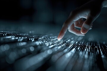 A hand hovering over a glowing digital interface