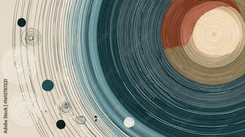 Poster abstract circular patterns in soft colors with organic shapes