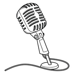microphone retro black line art on white