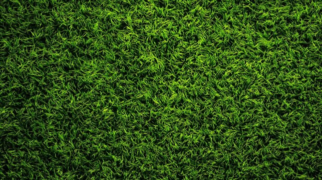 A top down view of a lush green grass field with varying shades of light and dark green