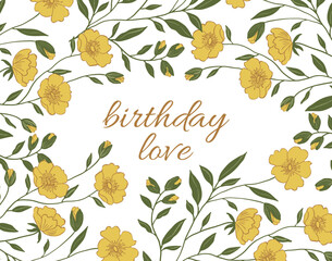 Birthday greeting card with wildflowers Vector card Holiday Vector card Floral banner