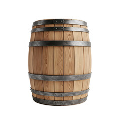 Rustic wooden barrel with metal hoops, perfect for aged spirits, wine cellars, or vintage decor themes, adding a touch of old-world charm