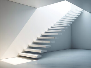Obraz premium Modern minimalist white staircase ascends into bright natural light