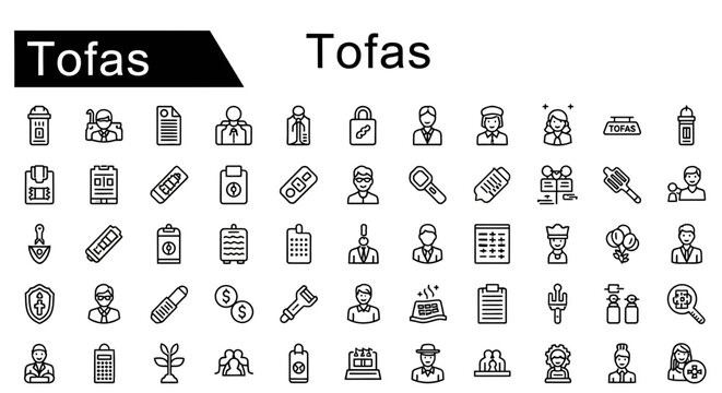Solid Black Tofas Icons: Classic Car, Automotive, and Retro Vehicle Symbols