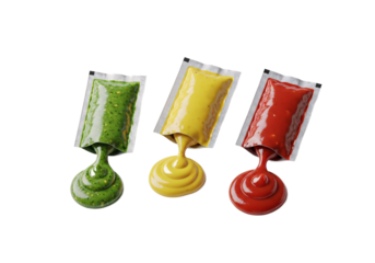 Colorful condiments bursting with flavor, a trio of vibrant sauces for culinary creations, perfect for adding zest and delight to any dish