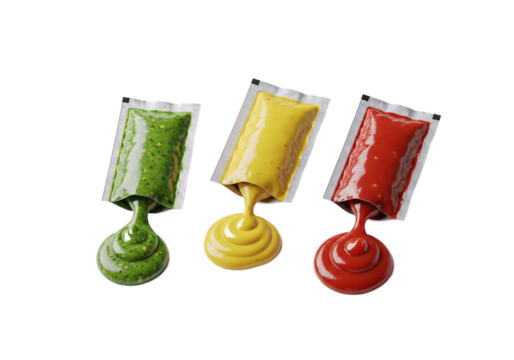 Colorful condiments bursting with flavor, a trio of vibrant sauces for culinary creations, perfect for adding zest and delight to any dish