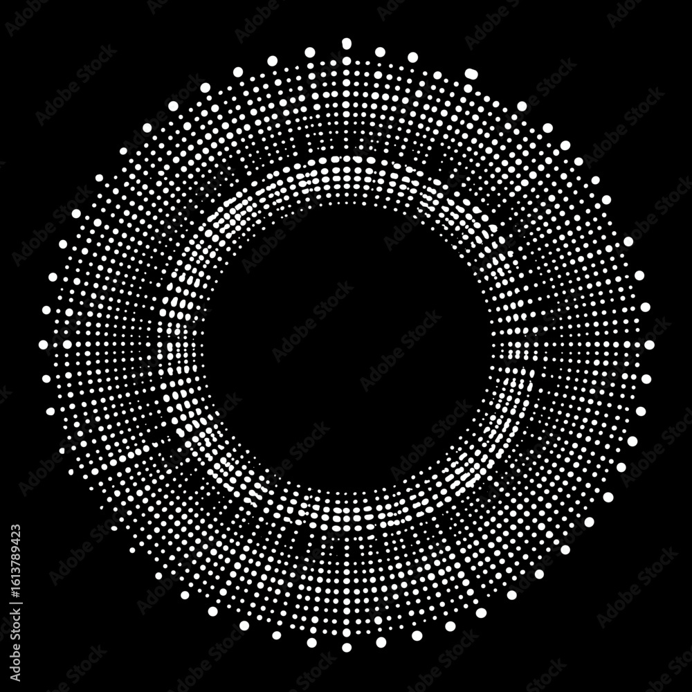 Poster geometric circular pattern with white dots on black background