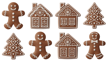 Gingerbread cookies festive assortment isolated on a transparent background christmas