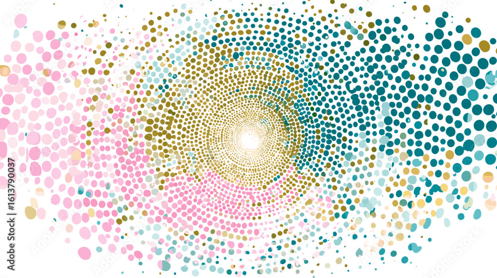 Poster abstract colorful dots forming circular pattern on white background