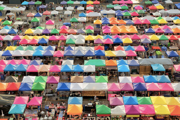 Bird eyes view of Multi-colored tents /Sales of second-hand mark