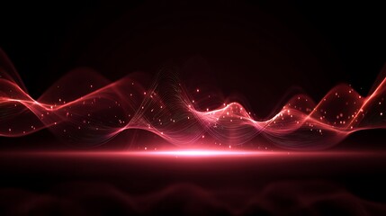 Crimson energy waves with sparkling particles black background