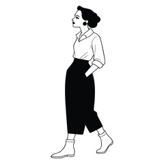 silhouette of a fashionable woman standing confidently vector art on white