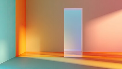 Pastel room with a translucent door. Sunlight streams in