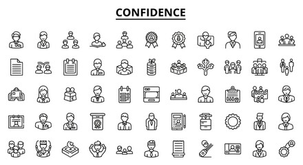 Solid Black Confidence Icons: Trust, Self-Esteem, and Assurance Symbols
