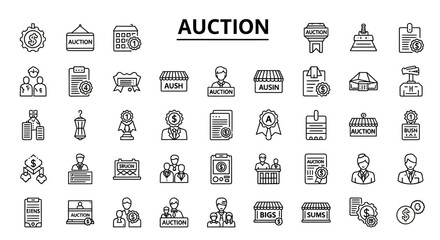 Solid Black Auction Icons: Bidding, Sale, and Market Symbols