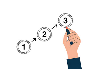Hand drawing a numbered step by step process on a white background