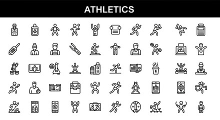 Solid Black Athletics Icons: Track and Field Sports & Competition Symbols