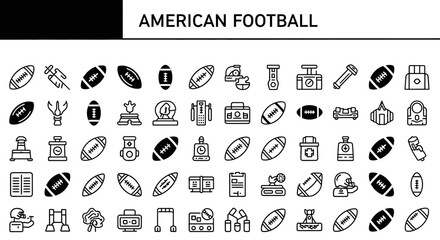 Solid Black American Football Icons: Sports, Game, and Player Symbols