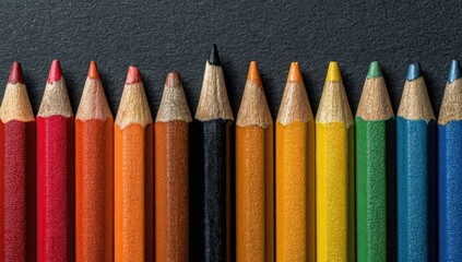 Row of colored pencils, one black pencil stands out