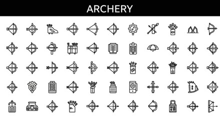 Solid Black Archery Icons: Bow, Arrow, and Target Sports Symbols