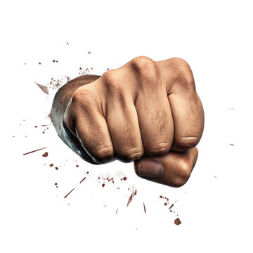Breaking Through Fist Powerful Hand Crushing Effect, Isolated on Transparent Background, impact, power, Strength, energy, action