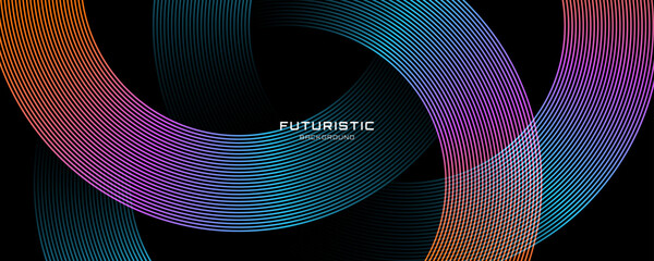 Blue orange lines techno abstract background overlap layer on dark space with circles effect decoration. Modern graphic design element stripes style concept for web, flyer, card, or brochure cover