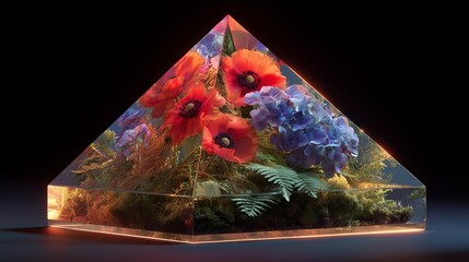 Futuristic Floral Arrangement Encased in Illuminated Crystal Pyramid
