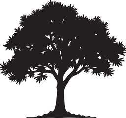 Black vector tree silhouette illustration with roots and leafy branches, perfect for nature-inspired spring and autumn designs