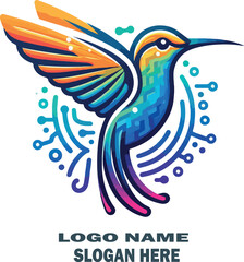 Humming bird logo vector white background .