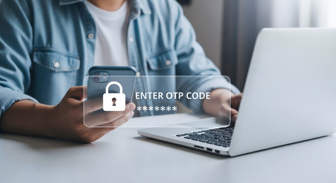 Enter otp code verification security authentication access code mobile phone laptop password protection system