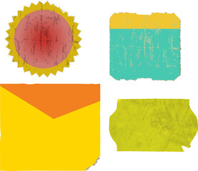 set of empty grungy adhesive price stickers, multicolored price tags, with free copy space, isolated on white.Vector format, scalable to any size plus large jpg format.