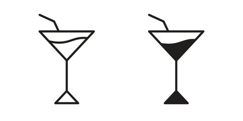 Cocktail icon vector editable. black vectors set