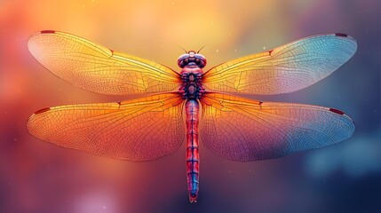 Iridescent dragonfly with vibrant ethereal wings