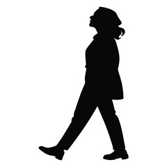 silhouette of a woman walking with confident expression on white background