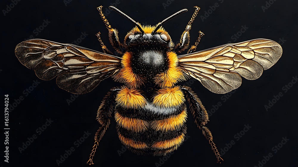 Poster vibrant bumblebee pattern with buzzing motion lines