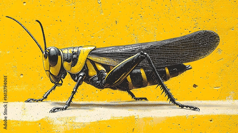 Poster vibrant grasshopper pattern with dynamic jumping silhouettes
