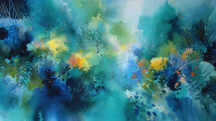 Obraz premium Abstract watercolor, vibrant blues, greens, and yellows