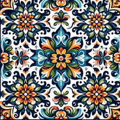 Mexican Talavera tile pattern vector. .