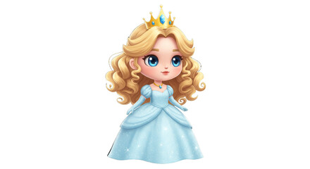 Fototapeta premium Standing Cartoon Princess with Blonde Hair and Blue Dress