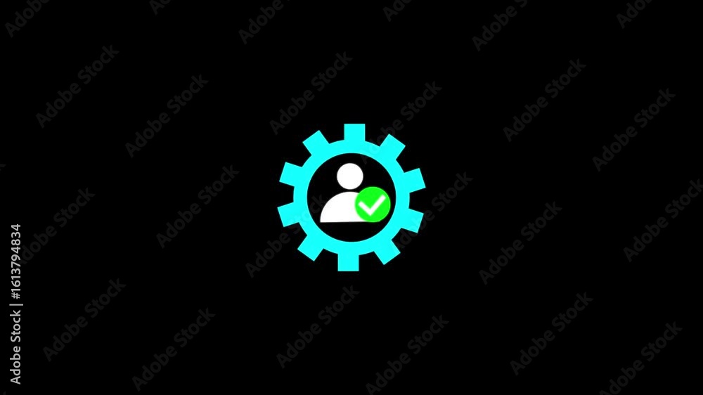 Aufkleber glowing setting updating icon with check mark animation on background. check mark animation.