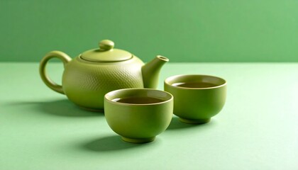 Still life of green tea set