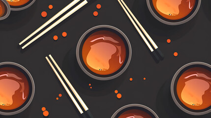 Seamless, miso paste in a bowl and chopsticks