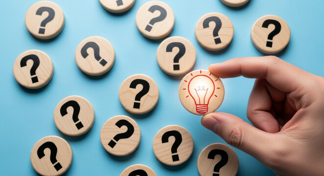 Ideas question mark solution concept innovation creativity problem solving brainstorming thinking hand lightbulb