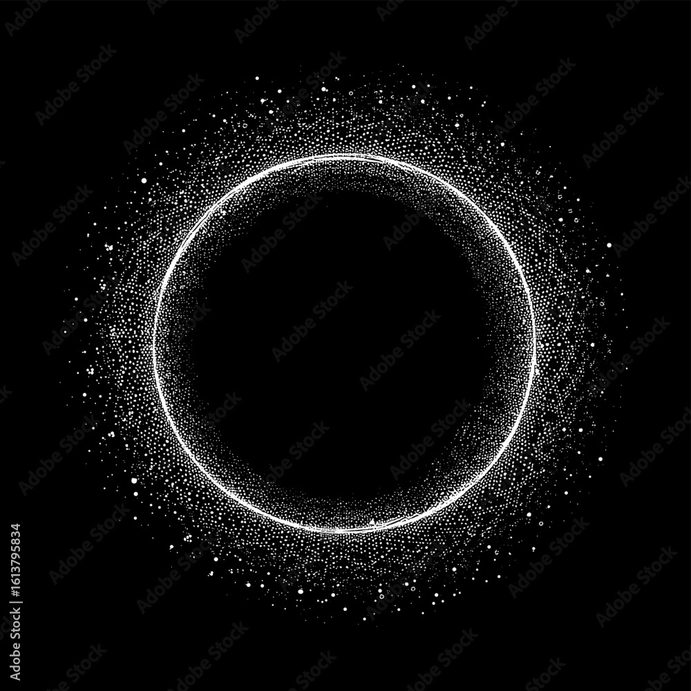 Aufkleber abstract circular design with glowing particles on black background