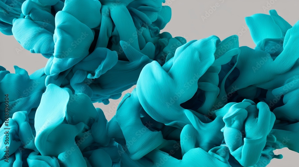 Poster dynamic abstract swirl of turquoise ink dispersing in glycerin creating intricate organic fractal pa