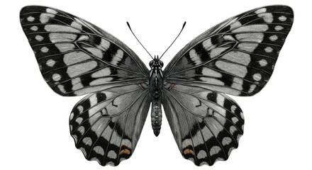 Fototapeta premium Detailed Butterfly Illustration with Symmetrical Wing Patterns Isolated on Black