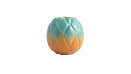 Round decorative object with a quilted design.