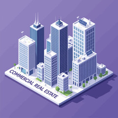 Obraz premium Isometric Commercial Real Estate Buildings on Transparent Background, 3D Realism Design Element