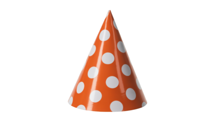 Orange polka dot party hat isolated on a transparent background white